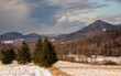 View for Sokole mountains from village Strużnica in winter scenery