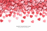 Falling Fly Papercut Hearts Confetti Vector Valentine's Day Abstract Background. Paper Cut Heart Shapes Border Isolated On White Romantic Love Story Wallpaper. Saint Valentines Day Hearts Illustration