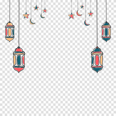 Wall Mural - Decorative template design for ramadan with stars, moon, and lantern. Hand drawn ramadan kareem with lantern. Vector illustration