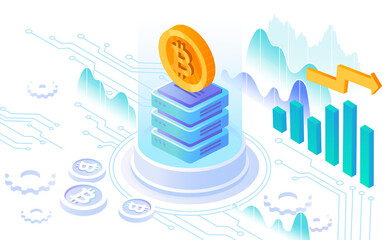 Poster - bitcoin growth concept. charts, graphs and diagrams, cryptocurrencies and investments. financial lit