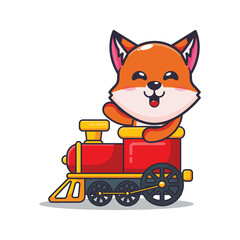 Wall Mural - cute fox mascot cartoon character ride on train