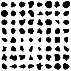 Poster - Random blotch, inkblot. Organic blob, blot. Speck shape.Splat, fleck graphic. Drop of liquid, fluid. Pebble, stone silhouette.Ink stain, mottle spot irregular shape. Basic, simple rounded, smooth form