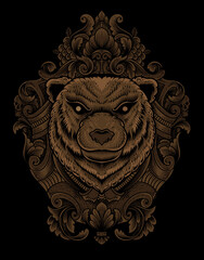  illustration bear head with engraving ornament