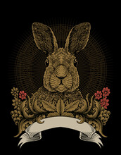 Illustration Rabbit With Engraving Ornament