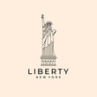 line art liberty icon logo vector symbol illustration design, new york city travel landmark design