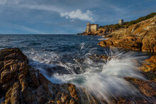 Castle Boccale Is A Charming Italian Town In The Province Of Liguria, Italy. A Fragment Of Architecture	