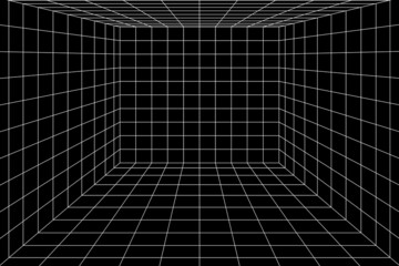 Wall Mural - 3d black and white digital grid of room space with two point perspective