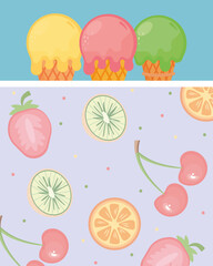 Poster - ice creams and fruits