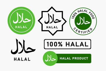 Halal food stamp Islam Muslim approved product badge sticker design set white background