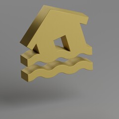 Poster - Flood icon. Yellow symbol social icons on gray background. 3d rendering illustration. Background pattern for design..