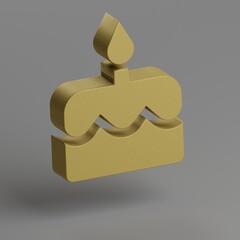 Poster - Cake icon. Yellow symbol social icons on gray background. 3d rendering illustration. Background pattern for design..