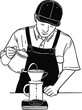 Barista making Hand drip coffee Slow bar Cafe Coffee shop Hand drawn line art illustration