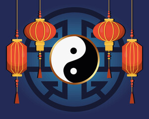 Poster - chinese lantern and yin yang