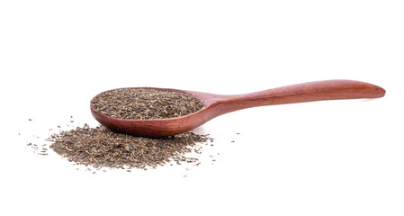 Wall Mural - Dry tea in wooden spoons isolated on white background.