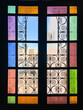 Multicolored glass window with wooden frame in a Moroccan hotel