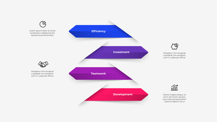 Four arrows infographics presentation slide. Business data visualization with 4 options. Concept of development process