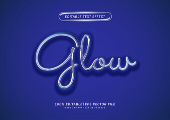 Poster - Lettering chrome and blue shinny text effect. Neon glow text style effect