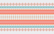 Ethnic Chevron Abstract Art. Seamless Rhombus Pattern Pastel Color, Folk Embroidery, Cute Mexican Style. Aztec Geometric Art Ornament Print. Design For Carpet, Clothing, Fabric.