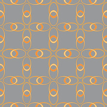 Seamless Ornament Of Orange Ovals With Dotted Strokes Intersecting Each Other Horizontally And Vertically Forming A Continuous Pattern On A Gray Isolated Background. Geometric Simple Pattern.
