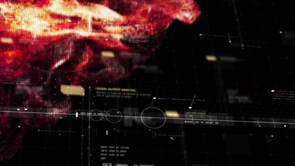 Leinwandbilder - Abstract de-focus flowing matrix data, telemetry and encrypt numbers display with exploding particles simulation for head up display in cyber space environment background
