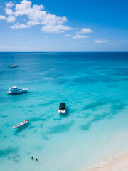 Wall Mural - Aerial view of Saona Island in Dominican Republuc. Caribbean Sea with clear blue water and green palms. Tropical beach. The best beach in the world.