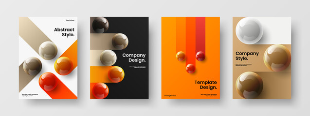Wall Mural - Multicolored 3D balls company cover template bundle. Minimalistic corporate brochure vector design layout set.
