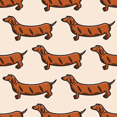 seamless pattern of a dog with a sausage body on fire