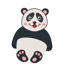 Wall Mural - Cute young panda sitting with a smile on a white background