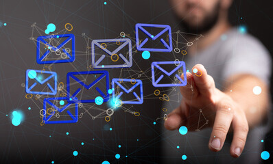 Poster - flying email icon and web flying