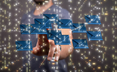 Poster - flying email icon and web flying