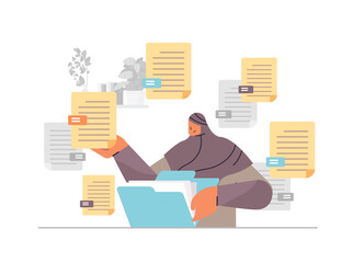 Poster - arab woman sorting documents female secretary organizing folder file management paperwork data archi
