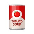Can of condensed tomato soup. Vector flat color illustration.