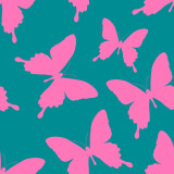 Fototapeta Motyle - Seamless pattern of silhouettes of butterflies. Natural background of beautiful insects.