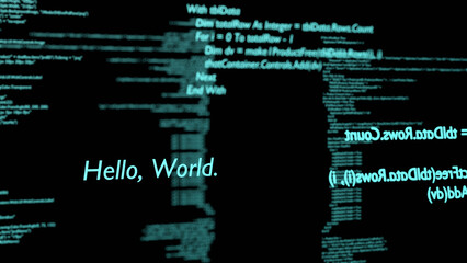 Blue sentences of program coding on a black screen (3D Rendering)