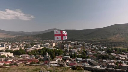 Wall Mural - Georgian Flag Over Walls Of Gori Fortress.