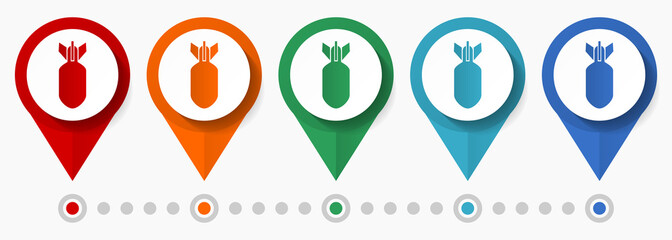 Aufkleber - Bomb, war concept vector icon set, flat design army pointers, infographic template