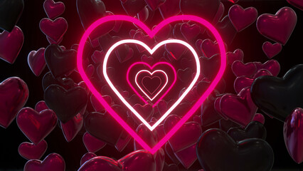 Wall Mural - Colorful Valentine Heart Neon Background 3d Render