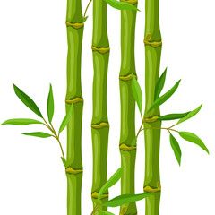 Seamless pattern with green bamboo stems and leaves. Decorative exotic plants of tropic jungle.