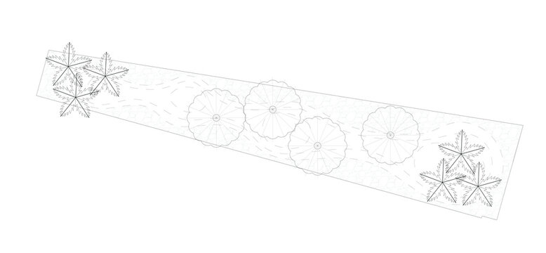 
Architectural graphic or symbol of the trees and planter box in landscape design from the top view. It is usually used in plan drawing or architectural layouts. 2D CAD image in black and white.