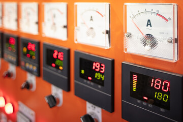 Poster - Digital display and analog ammeter of switch gear in power plant.
