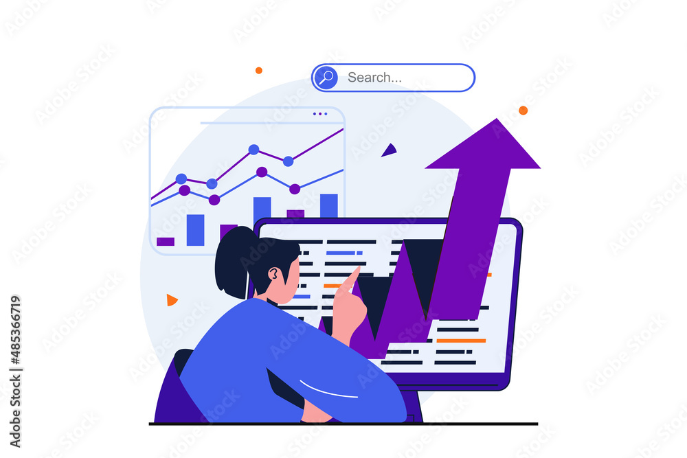 Seo analysis modern flat concept for web banner design. Man with ...
