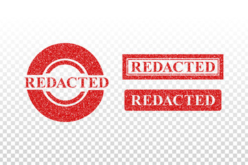 Vector realistic isolated red rubber stamp of Redacted on the transparent background.