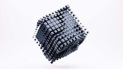Seamless loop of black cube rotation. Business, science, technology concept, satisfying animation. 3D rendering animation