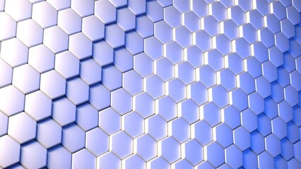 Wall Mural - White hexagons wall, line wave move. 3D rendering animation with space for text
