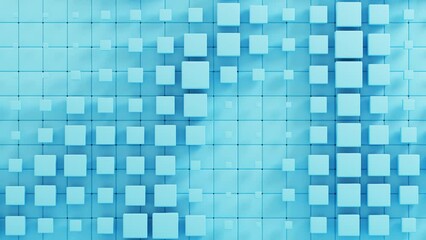 Wall Mural - Blue cubes wall 3D rendering animation with space for text. Business, science, technology concept background
