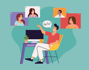 Wall Mural - man talking in video call