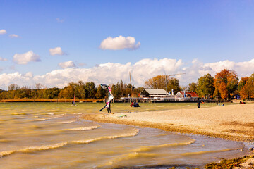 Kitesurfer on the beach at Ammersee