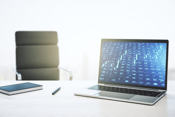 Aufkleber - Modern computer screen with creative statistics data hologram, stats and analytics concept. 3D Rendering