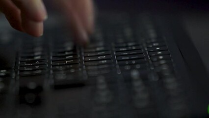 Poster - Typing a text on keyboard at night. 4k video