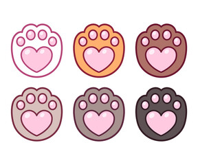 Poster - Cartoon heart cat paw prints set